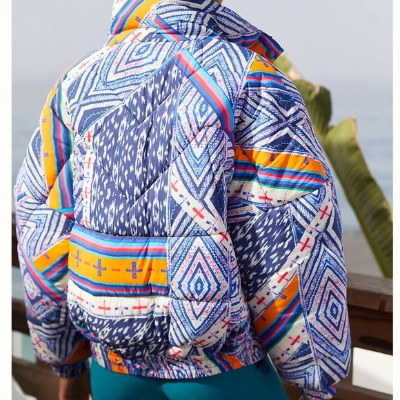 Free People FP Movement Power House Quilted Puffer Lg Blue Pink Jacket Coat - Picture 6 of 16